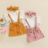 Baby Girls Outfit Sets White Flying Sleeve Romper With Headband